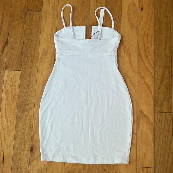 Susana Monaco XS NWT Sugar white Bodycon tank dress nylon mini cutout spaghetti - Picture 5 of 5